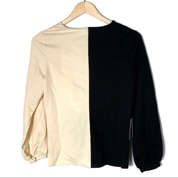 NWT Callahan Knitwear Beige black color block v neck knotted sweater size xs - Picture 5 of 5
